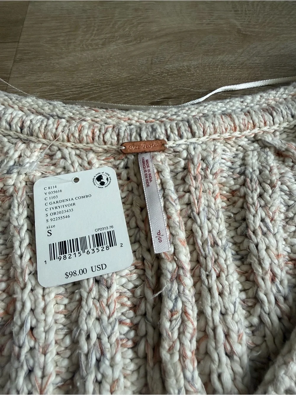 Free People Whipstitch Pullover sweater Gardenia Ivory Combo SZ S NWT